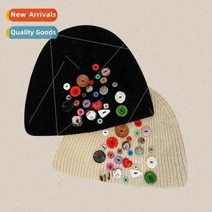 winter colorful warm cap wool female hat button INS Minory