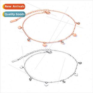 Korea niche ins love tanium heart steel bead anklet round