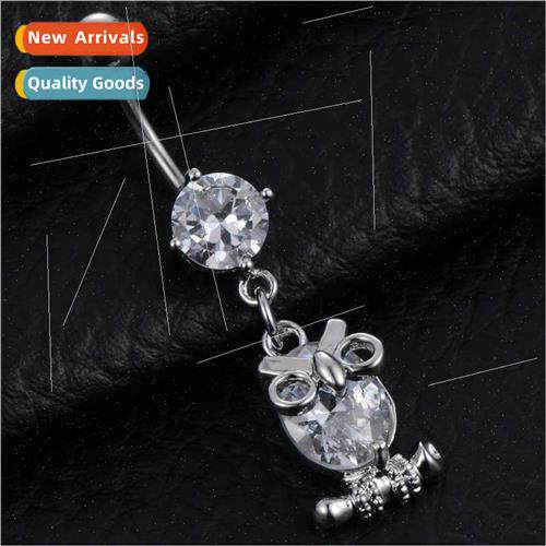 Body piercing jewelry owl zirconia pendant belly button ring