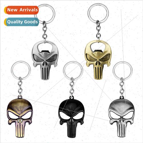Punisher skull bottle opener alloy keychain long teeth skull