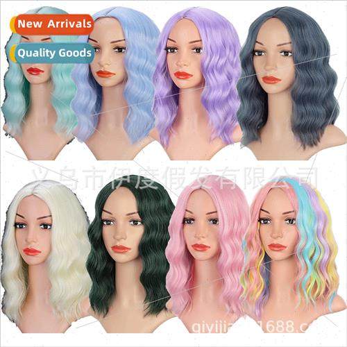 Europe Fashion Wigs Parted Bubble Curls Colorful Medium Long