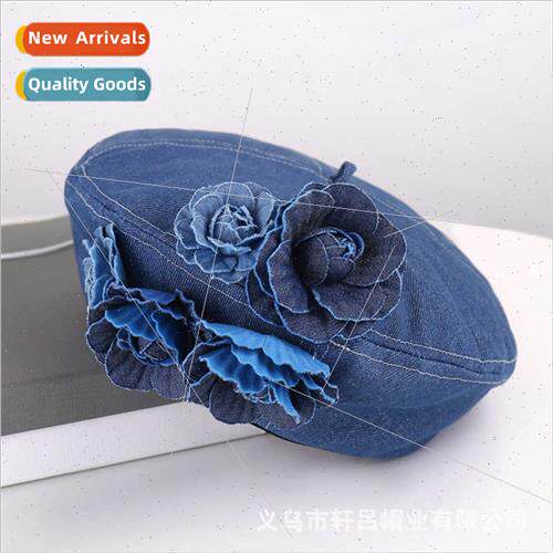 Spring Autumn flowers cowboy beret female niche fashion show