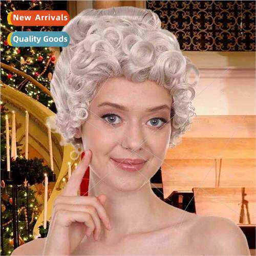 Wig Europe Head Cover Halloween Elderly Short Curly Hair Gra