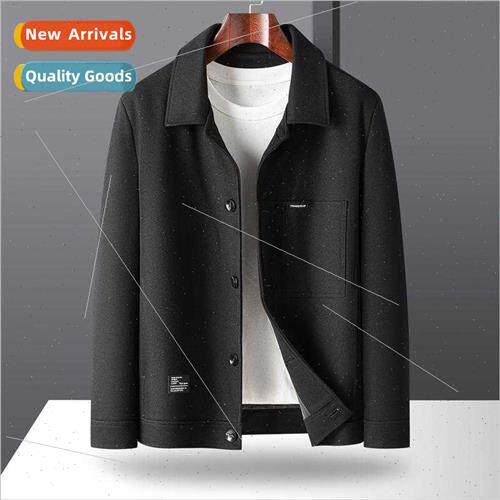 Lapel middle-aged men tweed jacket 2023 fall new light luxur