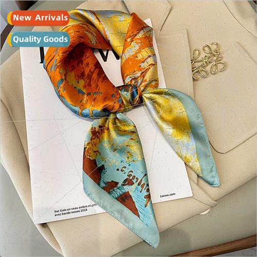 2022 new oil painting temperament small silk scarf female pr