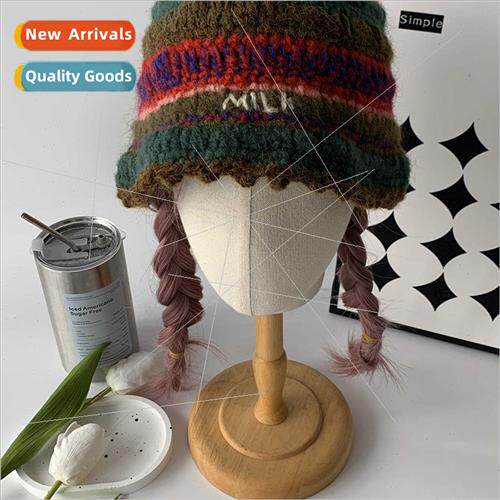 retro color blocking striped knted fisherman hat children au