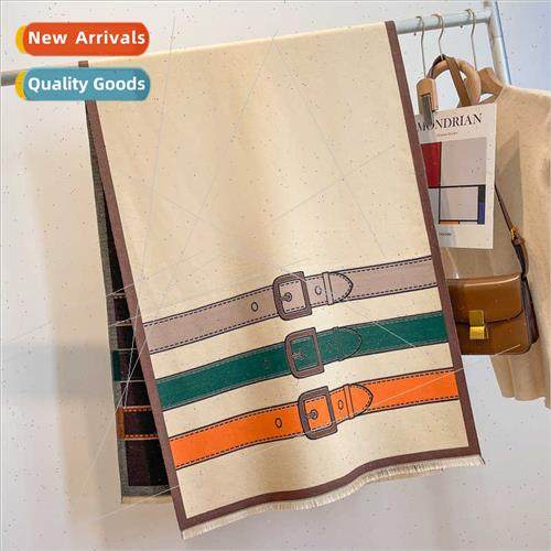 terary retro belt pattern scarf female fall thick warm large