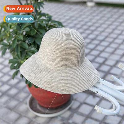 Women summer solid color dome vacation beach hat sagging str
