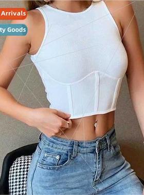 Women waist thin undershirt tops new summer round neck short