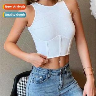undershirt tops neck waist short round thin summer Women new