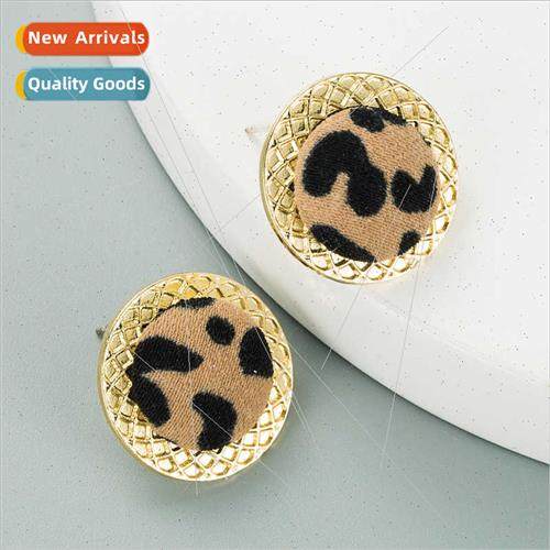 S925 silver needle Europe retro bohemian leopard fabric earr