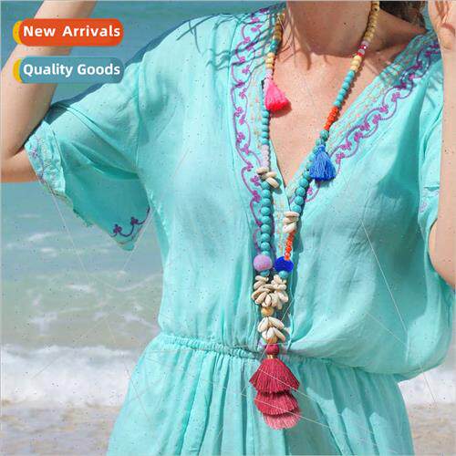 Europe color tassel multi-element handmade beaded necklace w