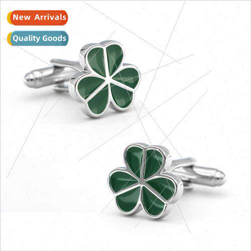 Men Jewelry French Shirt Baked Metal Cufflinks Green Shamroc