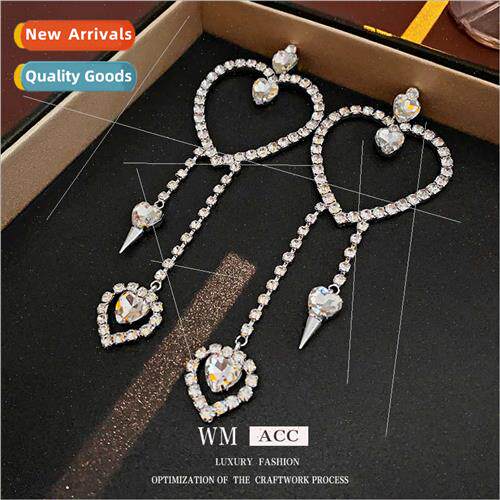 Diamond Heart Rivet Tassel Long Earrings Europe Fashion Earr
