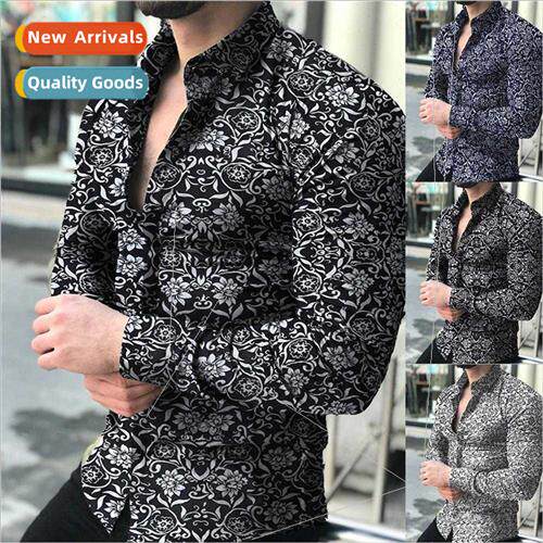 New Englmen fashion flower shirt large size Slim long-sleeve