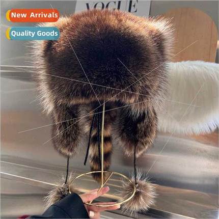 Real hair raccoon hat winter warm plush hat ample Cute plush