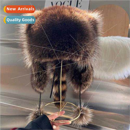 Real hair raccoon hat winter warm plush hat ample Cute plush