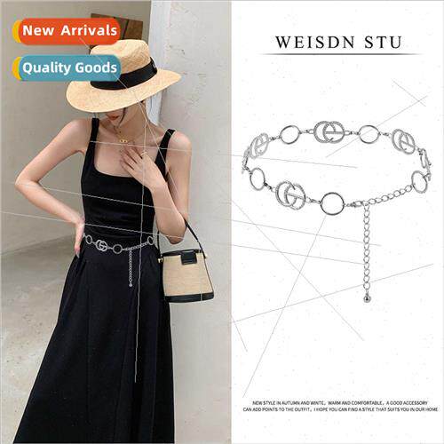 2023 niche design C letter waist chain female rhinestone inl