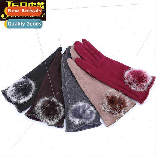 Winter warm rabb not down velvet gloves rabb fur ball gloves