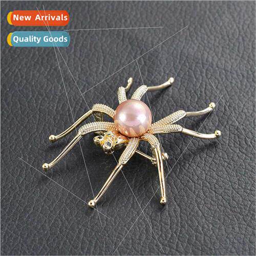fashion creative brooch insect vintage mini spider pearl coa