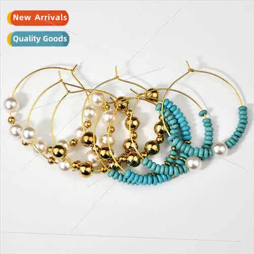 Europe gold hoop circle earrings retro turquoise geometric l