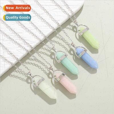 good friend luminous stone pendant necklace hexagonal column