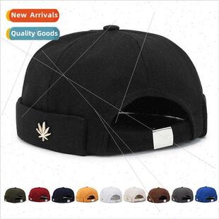 Brimless melon skin cap male leaf soft top hat female set bl