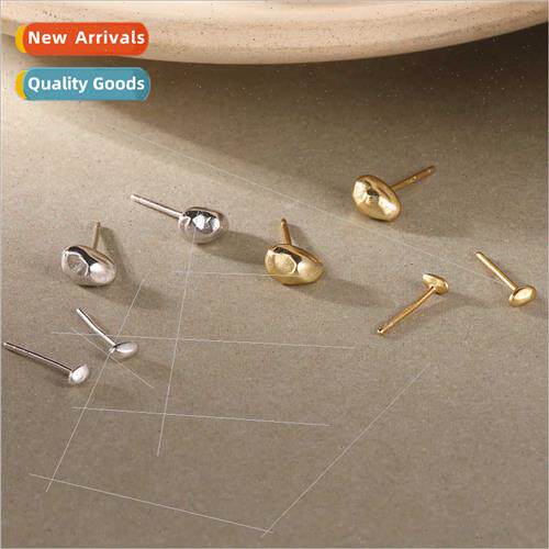 S925 silver irregular surface gold bean earrings female ins