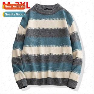 neck sweater loose casual pull fall round spring Striped men