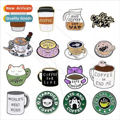 Creative cartoon coffee cup collection brooch men women clot