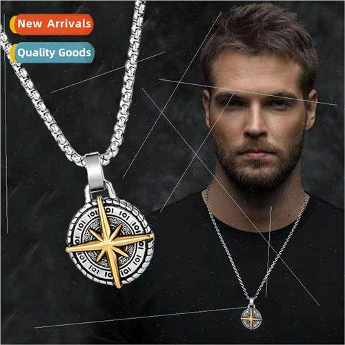 Necklace Men  Vintage Round Plaque Compass Compass Men Penda