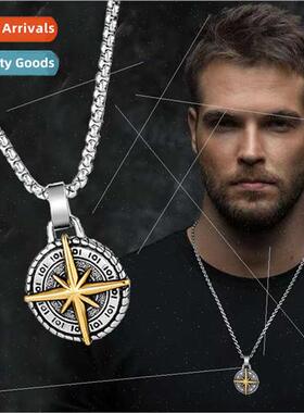 Necklace Men  Vintage Round Plaque Compass Compass Men Penda