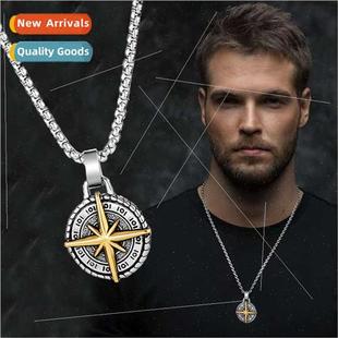 Men Compass Vintage Plaque Penda Round Necklace