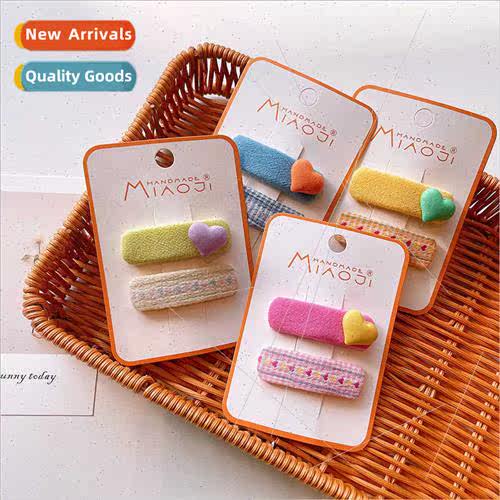 Candy color love heart bangs hair clips cute girls cloth pla