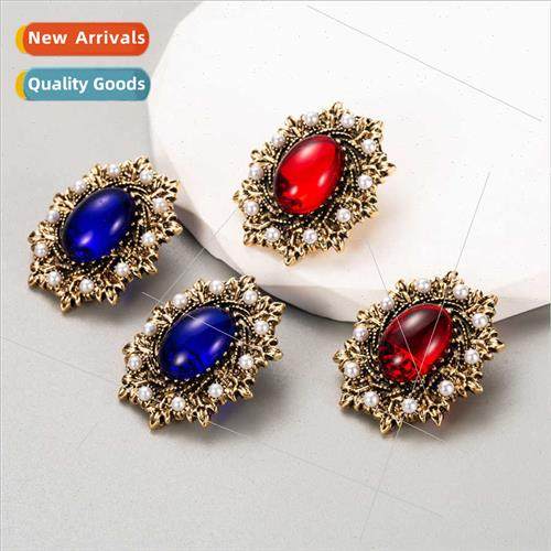 Europe earrings retro court simple antique resin pearl femal