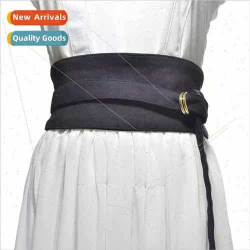 Women flannel cotton waistband casual double ring buckle dec