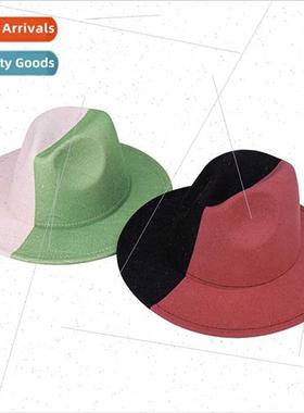 Tweed colorblocking jazz hat outdoor sunshade warm western r