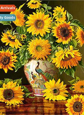 Diamond painting new DIY sunflower vase drill round diamond