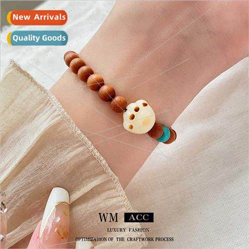 Sandalwood cat paw brown beaded elastic bracelet niche hundr