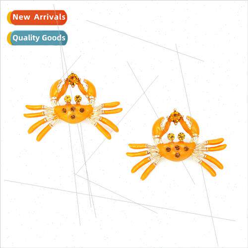 Cute cartoon crab earrings exaggerated alloy hollow drip oil