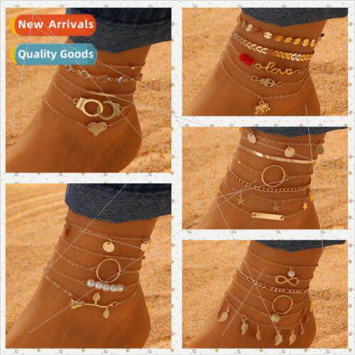 Europe Fashion Trend Crystal Stacking Beach Anklet Multi-Set