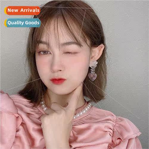 925 silver needle Japan cute sweet bow heart earrings soft c