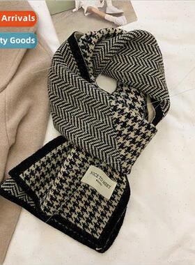 Thousbird plaid knted splicing short scarf female fall winte