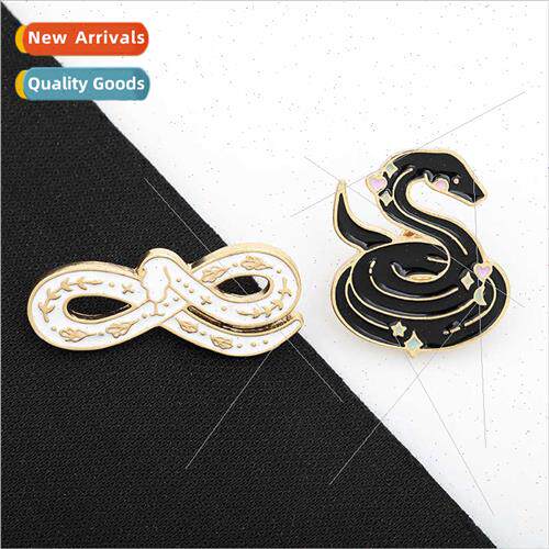 cartoon new black whe yin yang snake alloy oil drop brooch f