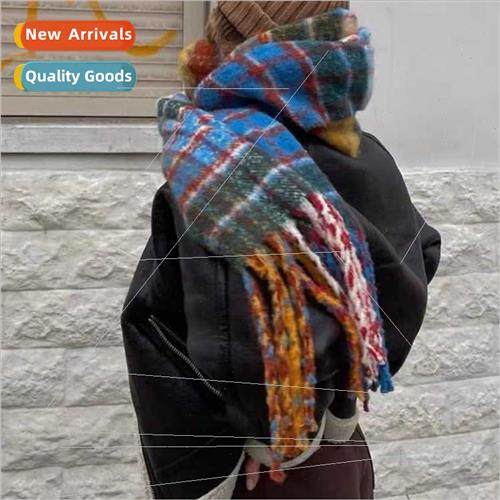 Korean  rainbow plaid imation cashmere scarf female students