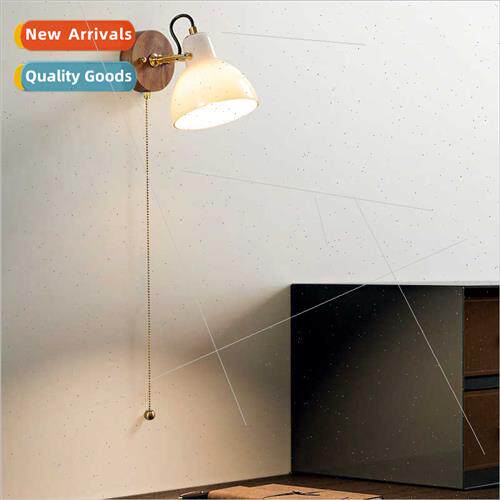 Japanese simple niche brass bedside wall lamp walnut pure co