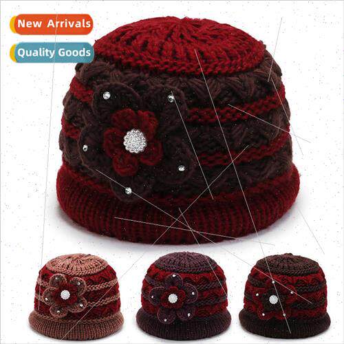 Elderly winter hat lady mom knted warm hat middle-aged padde