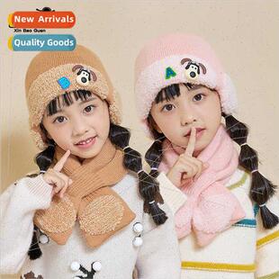 2161 set knted scarves puppy hats children winter cartoon