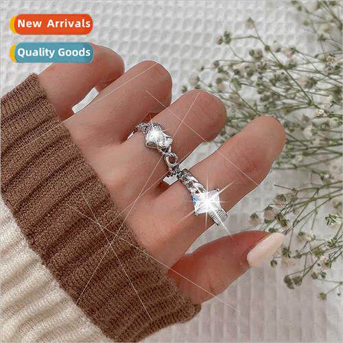 Korea INS cold wind love open finger ring women square diamo