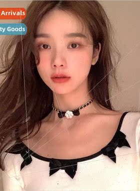 Camellia necklace black whe hundred choker metal collar temp